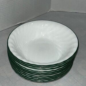 Corelle Callaway Ivy Set of 10 Soup Cereal Bowls 7 1/4"  White Swirl Green Rim